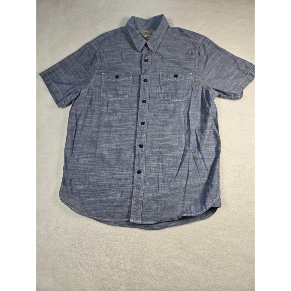 Woolrich Mens Short Sleeve Button Down Shirt Blue Cotton Size Large Coastal
